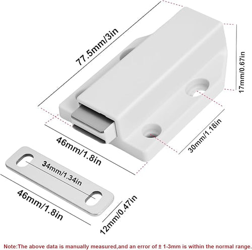 4 Pack Magnetic Push Latch,Heavy Duty Magnetic Touch Latch,for Push to Open Cabinet or Kitchen Drawer, Kitchen Door,on Strong Pop Out (White - 2.7 inch, 4 Pack)