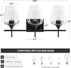 VONLUCE Bathroom Vanity Light, 3 Light Bathroom Light Fixture Over Mirror, Bathroom Wall Lamp with Clear Glass, Modern Black Vanity Lighting fixtures for Bathroom, Bedroom, Hallway