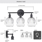 Shenmoyl Bathroom Light Fixtures, 3-Light Black Vanity Wall Light Over Mirror with Clear Tulip Glass Shade for Bedroom Living Room (Bulb Not Included)