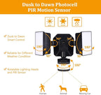 EMANER Dusk-to-Dawn Floodlights with Motion Sensor, 4 Lighting Modes, 2800lm 5000K Daylight White, IP65 Waterproof Outdoor LED Security Flood Light for Porch, Driveway, Garage (Black Fixture, 2-Pack)