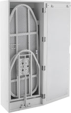 Wall Mounted Ironing Board Cabinet with Storage and Miror Door, 180° Swivel Ironing Boards with Garment Hooks, Foldable Ironing Storage Station for Home, Laundry Room, White
