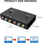 Azduou 2 AV to HDMI, 1080P/720P TV 2 Way RCA Composite CVBS AV Switch to HDMI Video Audio Converter Adapter Support 4:3/16:9 Switching, for Sega Xbox PS2 PS3 N64 NGC SNES WII VHS VCR Camera DVD