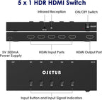 4K@60Hz 5 in 1 Out HDMI Switch, 5 Port HDMI Switcher Selector Support HDR10 & HDCP 2.2 & Full 3D with IR Remote Control Compitable with Nintendo Switch,Xbox PS5/4,Fire Stick,Roku,Apple TV for Gaming