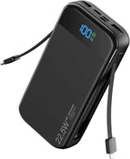 LENGSUM Portable Charger Power Bank Built-in Cables, 32000mAh 22.5W USB C Fast Charging, 5 Outputs 3 Inputs Travel Essentials Battery Pack Compatible with iPhone, iPad, Samsung, Google Pixel, Black