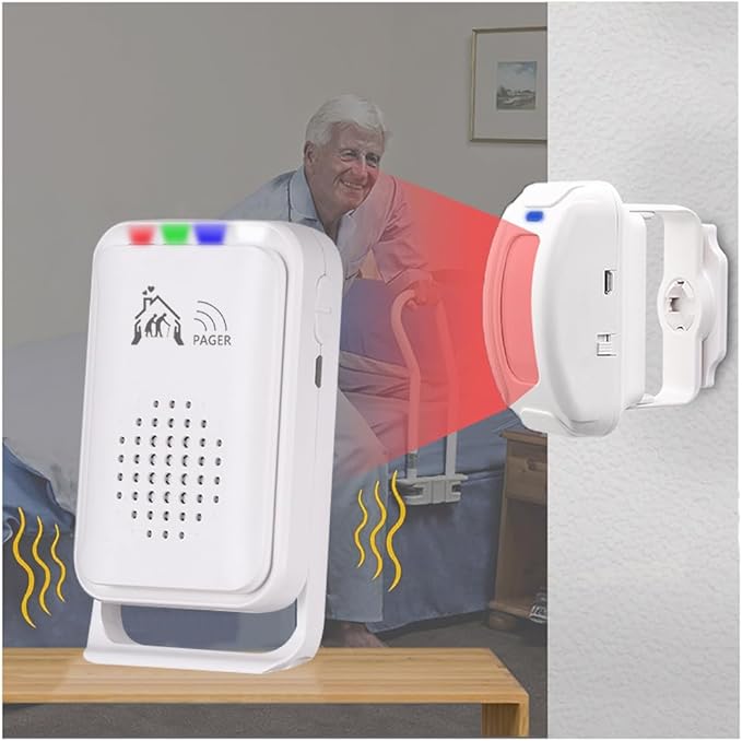 Bed Alarm for Elderly Adults Wireless，Bed Sensor Alarm and Fall Prevention for Elderly/Dementia Patients and More,Caregiver Pager/ Motion Sensor Alert with Vibration【 Newly Upgraded】