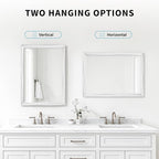 White Wood Effect Framed Wall Mirror, 24x36 Rectangle Mirror, Anti-desilvering Tempered Glass, Sustainable& Sturdy Frame, Anti-Rust, HD Reflection &3min Fast Setup for Bathroom Living Room