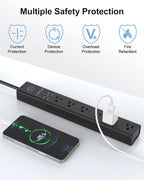 2 Pack Power Strip Surge Protector - AUOPLUS 6 Outlets 4 USB Ports 6Ft Long Extension Cords, Flat Plug Overload Protection, 2100 Joules, Wall Mount for Home, Office and Dorm Essential, ETL Listed