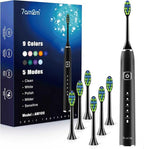 7AM2M Ultrasonic Electric Toothbrush with 6 Brush Heads for Adults&Kids, One Charge for 120 Days, USB-C Charge, 5 Modes, 40000VPM Powered Toothbrush, 2 Minutes Built in Smart Timer (Black)