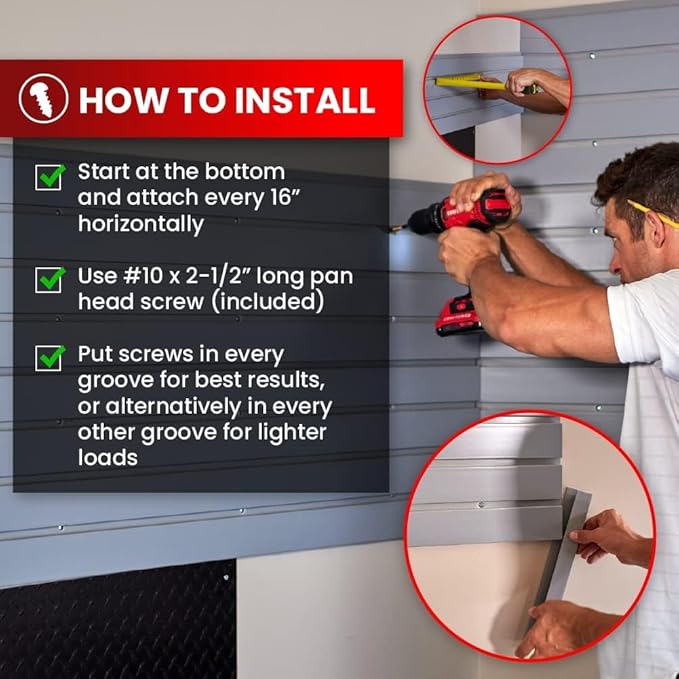 DLDIRECT 3 Colors - White Slatwall Panel Garage Organizer: Heavy Duty Wall Mounted PVC Rack, Interlocking Slat Paneling for Garage Storage, Slotwall Board, Shelves System