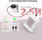 Tanatare Rechargeable aa Batteries, 2500mWh Lithium aa Rechargeable Batteries with 8AA+4 Slot Charger, Double a Battery 2000 Cycles, 1.5V Constant Voltage Output, Low Self Discharge