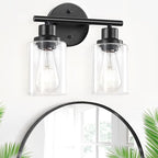 Guliaofo 2-Light Black Bathroom Light Fixtures, E26 Modern Vanity Lights for Bathroom with Clear Glass Shade, Wall Lamps for Mirror Kitchen Hallway Cabinet Living Room Sconces Lights