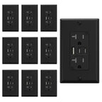 ELEGRP USB Outlets, 20 Amp Wall Outlet with 3 USB Ports, Dual USB C Ports Outlets, TR Tamper-Resistant USB Outlets Receptacles, Wall Plate Included, UL/CUL Listed, 10 Pack, Black