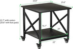 TQQDCI Printer Stand, 23.6 x 23.6 Inches Large Printer Stand with Storage Shelf, 2 Tier Printer Table for Home Office, Rolling Printer Cart with Industrial Wheels, Mini Fridge Stand Table, Black