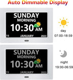 MRCHYDZ 11 Inch Clock with Day and Date for Elderly Large Display Digital Clocks 12 Alarm 3 Display Modes Large Font Alzheimer's Clock Alarm Clocks for Seniors Auto DST 11in White