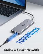 13 in 1 USB C Docking Station - Dual Monitor, Triple Display, 8 USB C/A Ports, Ethernet, Audio - LIONWEI USB C Hub for MacBook,Dell,HP,Lenovo,Surface