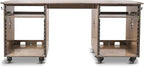 Sound Town DIY Music Studio Rack Desk Workstation with 2 X 13U Side Cabinets, Two Slide-Out Trays, Casters, Plywood, Weathered Brown for Recording Room, Home Studio (SDRK-WS69)