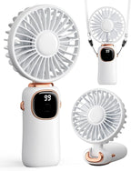 coldSky Portable Handheld Fan, 4000mAh Battery Operated 3 in 1 Multifunction Personal Travel Fans with Digital Display, 90° Foldable Desk Fans with Base, 5 Speed Lash Fan for Makeup/Office (White)