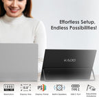 Kado 15.6" Full HD Portable Monitor, Second Display IPS 1920x1080 HDMI USB-C Laptop Screen Extender, 180° Adjustable Kickstand, Wall/Arm Mount for PC, Mac, Phone, Dex, Tablet, Xbox, PS4/PS5 and Switch