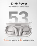 OpenNote AI Voice Recorder – Open Ear Headphones with FlashRecord, Call Recording, Real-Time Transcription, Translation, AI Assistant, for Students, Professionals & Interview Recording, Gray