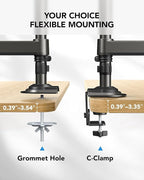 HUANUO 17-32 Inch Dual Monitor Stand, NITROGLIDE™ Dual Monitor Mount, Monitor Stand 2 Monitors, Ergonomic Adjustable Tilt/Swivel/Rotate, Weight Max 19.8 lbs, VESA 75/100mm