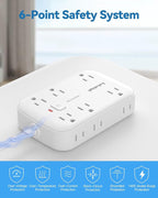 20FT Extension Cord with Outlet Cover & Multi USB, Ultra Thin Outlet Concealer with Cord & 12AC Outlet 6 USB (24W/4.8A), Charging Station for Multiple Devices, for Behind Wall Furniture Couch TV