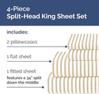 Split Head King Sheet Set – 4 Piece Flex Split Top King Sheets for Adjustable Beds - Fits 14” to 16" Mattress w/ Deep Pockets - Breathable & Cooling - Luxury Bedding and Wrinkle Free - Beige Stripes 2
