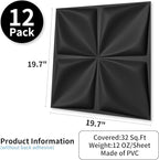 Art3d Decorative 3D Wall Panel, 32 Sq.FT PVC Interior Wall Decor for Living Room, Bedroom, Lobby, Office, Shopping Mall, Black