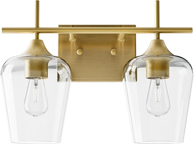 VONLUCE Bathroom Vanity Light, 2-Light Bathroom Light Fixture Over Mirror, Vanity Light Fixtures with Clear Glass, Modern Wall Sconce for Bathroom Bedroom Hallway Kitchen, Brushed Gold