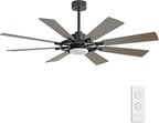 ELEHINSER 60 Inch Ceiling Fan with Lights and Remote Control, 8 Plywood Blades, 6-Speed Noiseless Reversible DC Motor, 3CCT, Windmill Ceiling fan for Kitchen Bedroom Living Room, Black and Grey