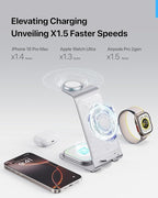 Intoval Aluminum 3 in 1 Wireless Charging Station for iPhone 17 16 15 14 13 12 11 Pro Max XR, Wireless Charger for Apple Watch 11 10 9 8 7 Ultra SE 3 2, Phone Charger for AirPods 4 Pro 2 3 (Silver)