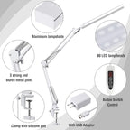 TROPICALTREE LED Desk Lamp for Home Office, Clamp-On with 3 Light Modes | 14W Adjustable Brightness 5000K Eye-Caring Lighting for Study/Bedroom/Computer Desk (White)