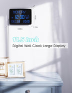 11.5" Large Display Digital Calendar Clock for Seniors, Digital Clock with Date and Day of Week for Elderly, 3 Alarms, 5 Dimmer, Temperature, Alarm Clock for Bedroom Living Room