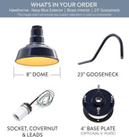 Steel Lighting Co. Hawthorne Barn Light | Outdoor Wall Mounted | 8 inch Dome | 23" Gooseneck | Small Farmhouse Light Made in America | Navy Blue Exterior/Brass Interior