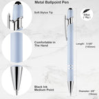 LINFANC 12 Pack Morandi Ballpoint Pen with Stylus Tip, 1.0 mm Black Ink Smooth Writing Pens, Metal Stylus Pens for Touch Screens