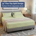 Split Head King Sheet Set – 4 Piece Flex Split Top King Sheets for Adjustable Beds - Fits 14” to 16" Mattress w/ Deep Pockets - Breathable & Cooling - Luxury Bedding & Wrinkle Free - Light Sage Green