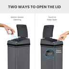 iTouchless 13 Gallon Kitchen Trash Can with Odor Filter, Automatic Motion Sensor Bin, Soft-Close Stainless Steel, Slim Wastebasket for Narrow Spaces, Gunmetal Gray