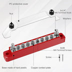 JUNXILPPD 12V Stainless Steel Bus Bar Marine Simplify Wiring Power Distribution Block Space Saving Battery Buss Bar High Security for Boat 2 x 1/4" Posts, 8 x #8 Screws Terminals (Black+Red)