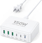 USB C Fast Charger, 150W 6 Port Desktop PD GaN Fast Charger Charging Station Block 65W USB C Laptop Power Adapter for MacBook Pro/Air iPad iPhone 17 16 15 14 13 Pro Max Galaxy S24 Note 20 Pixel