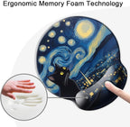 Ergonomic Mouse Pad with Wrist Support,Mouse Pad with Wrist Rest and Coaster Set,Office Supplies Non-Slip Mouse Pads for Desk, Non-Slip Comfortable,Cute Black Cat