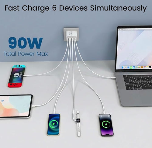 90W GaN USB C Charger Block [3 Pack],6-Port USB C Wall Charger Fast Charging 45W PD Power Adapter for MacBook Air/iPad Pro/iPhone 17Pro Max/Samsung Galaxy S24 Ultra/Tabs for Home Travel