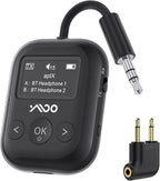 YMOO Bluetooth 5.4 Transmitter Receiver for Airplane, Bluetooth Adapter Supports 2 Headphones/Speakers with aptX Low Latency, 3.5mm Aux Wireless Audio Adapter with Screen for Flight Gym Home Travel