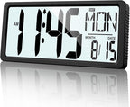 XREXS Large Digital Wall Clock Battery Operated with Backlight, 15" LED Large Display Timer with Temperature Date Week Auto DST Adjustable Brightness, Alarm Clock for Classroom, Livingroom, Office