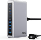 730W USB C Charger Block,10-Ports GaN V Fast Charging Station Hub,QC4.0+3 PD 100W Laptop Charger Wall Power Adapter for MacBook Pro/Air,DELL,iPhone 17/16/15/14,iPad,Galaxy S25,Pixel,Steam Desk-Silver