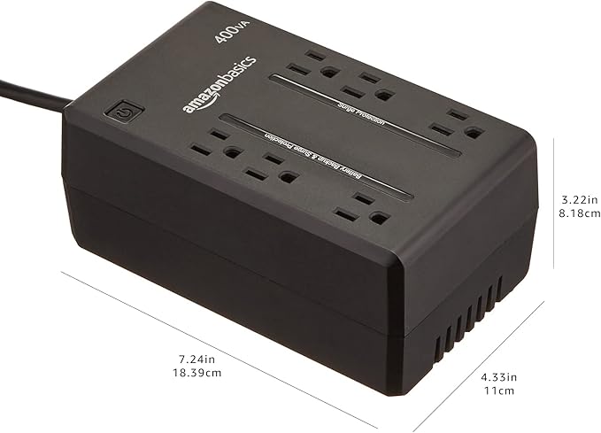 Amazon Basics UPS Battery Backup & Surge Protector 400VA/255W, 6 Outlets, Standby Uninterruptible Power Supply, for Power Outage Protection, Compact, Black