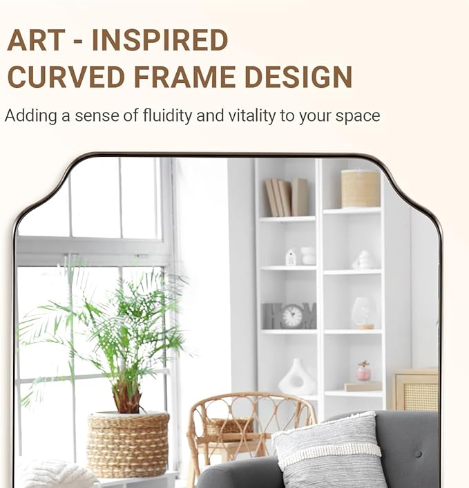 ANDY STAR Chrome Bathroom Mirror, 24x32 Inch Polished Chrome Rectangle Mirror, Scalloped Bathroom Mirror with Stainless Steel Metal Frame, Thin Frame Deep 1’’
