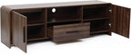 LuxenHome 70" Mid-Century Modern TV Stand for TVs up to 75", Walnut Finish TV Stand with Rounded Corners, Entertainment Center Console with 2 Doors & 1 Drawer for Living Room, Bedroom