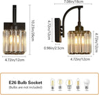 FDPBY Wall Sconces, Set of 2 Black Crystal Vanity Lights, Modern Wall Lamp for Bathroom, Hallway, and Makeup, Easy Installation