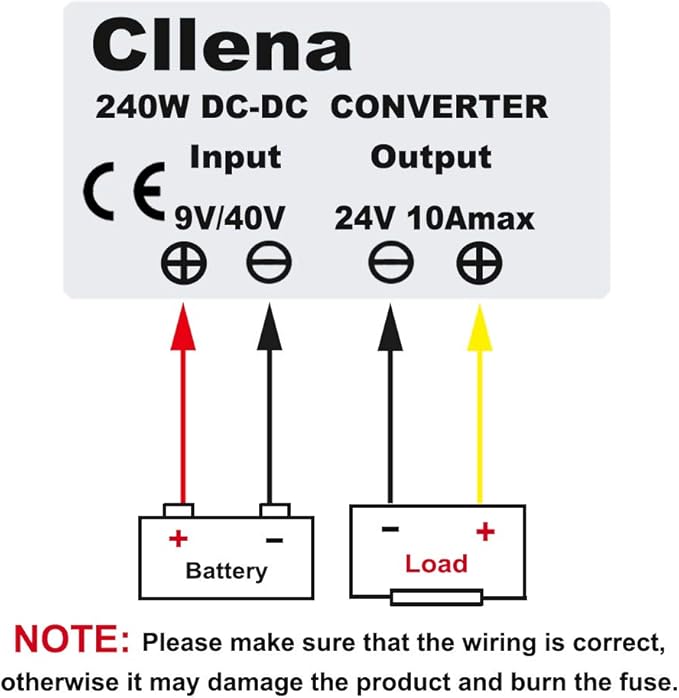 Cllena DC 9V-40V to 24V 10A Automatic Buck Boost Converter Step Down/Up Regulator Voltage Reducer Converter Waterproof Regulated DC Power Supply for Golf Cart Club Car LED Light