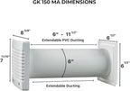 VENTS-US GK 150 MA - Easy to Install 6" Through The Wall Exhaust Fan with 176 CFM - Built to Remove Moisture, Harmful Fumes, Vapors, Odors, Humidity, and Common Indoor Air Contaminants