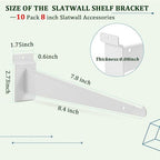 AYAYGD 10 Pack Slatwall Knife Shelf Bracket, 8 inch Slatwall Bracket for Shelves, Heavy Duty Metal Slatwall Accessories with Lip for Slat Wall Panels Shelving Display Home Commercial, White